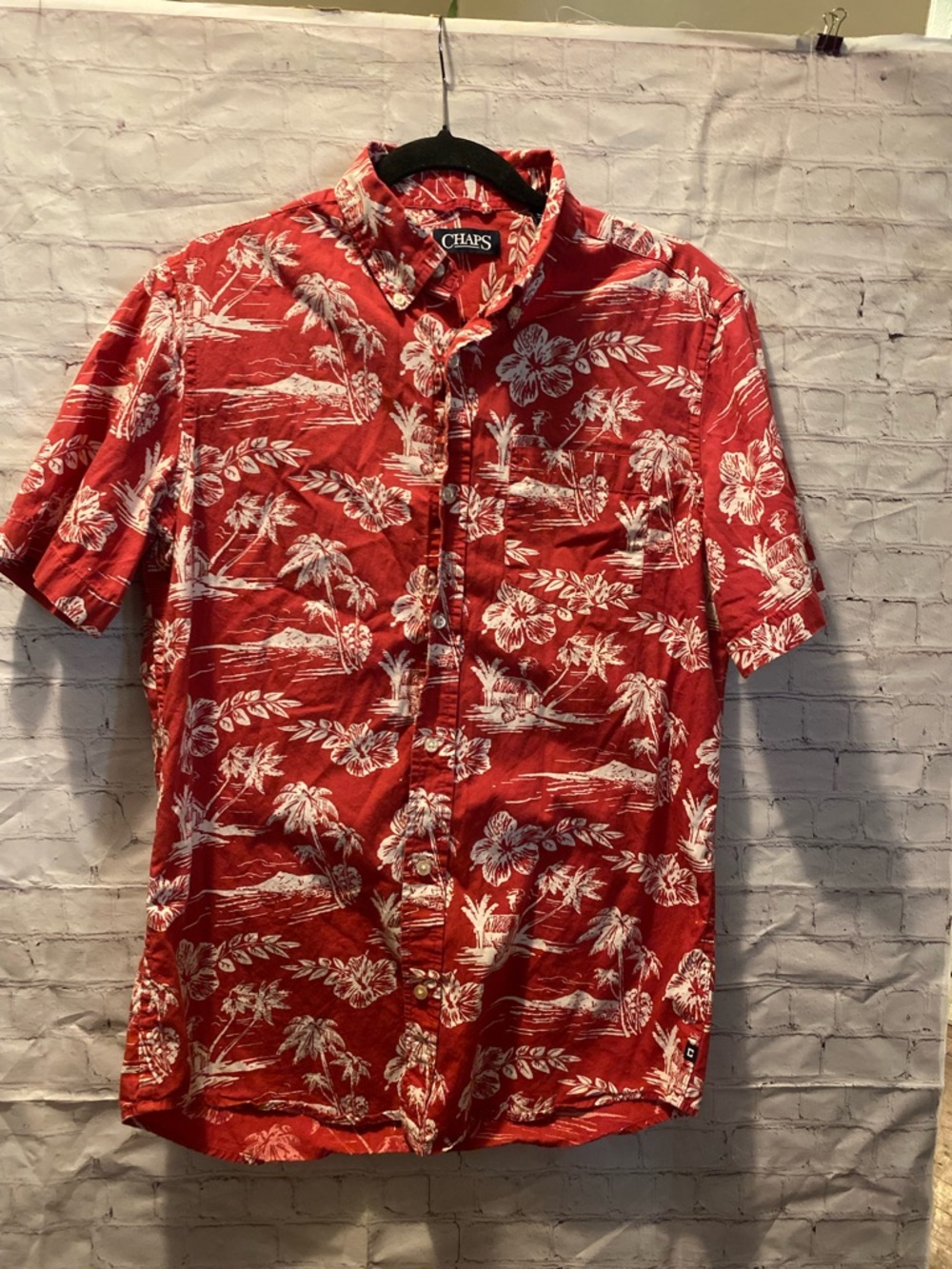 Chaps Red Short Sleeve Hawaiian Button-Down Shirt